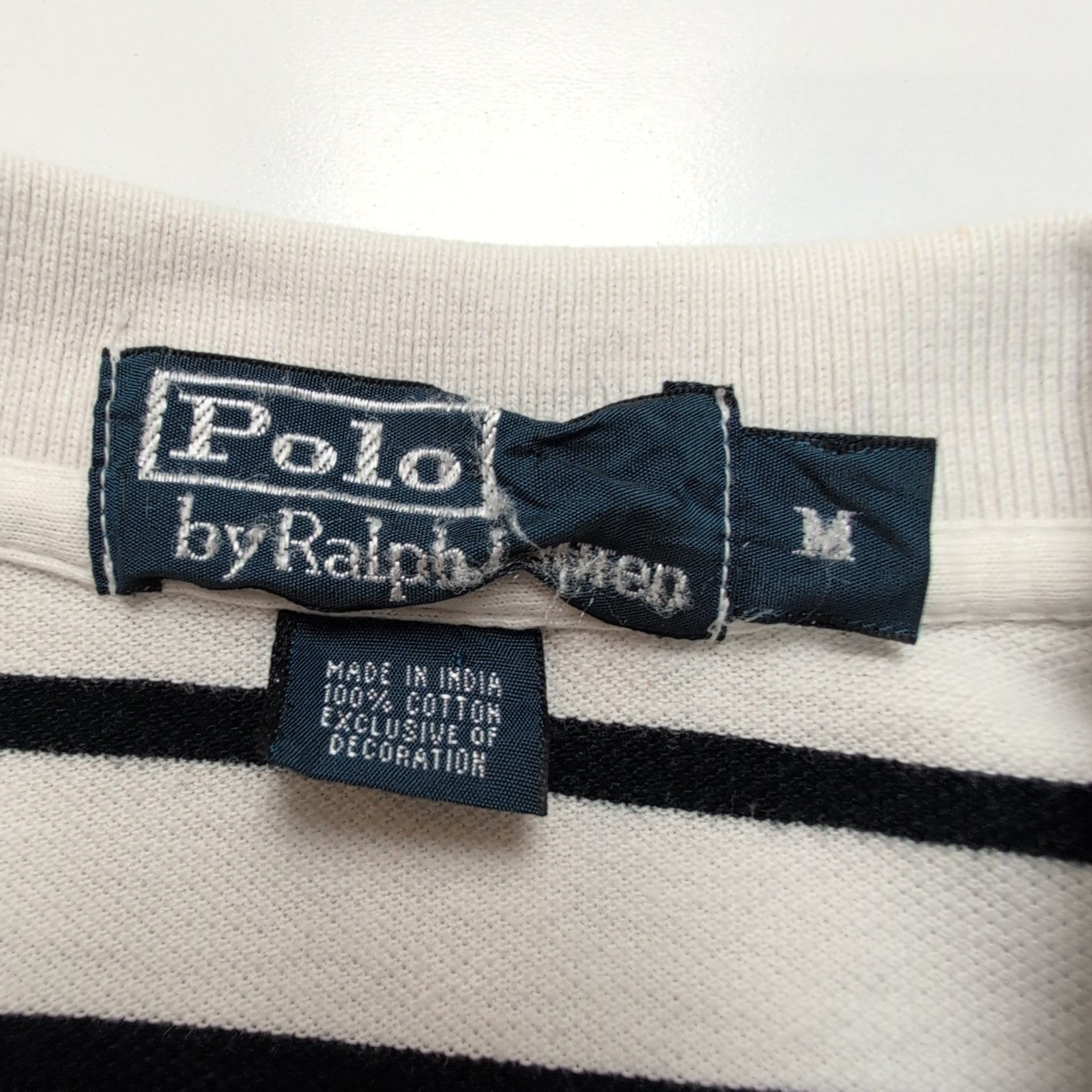 Polo Ralph Lauren Homme M Blanc Rayures Noires Logo Noir Polo Manches Courtes