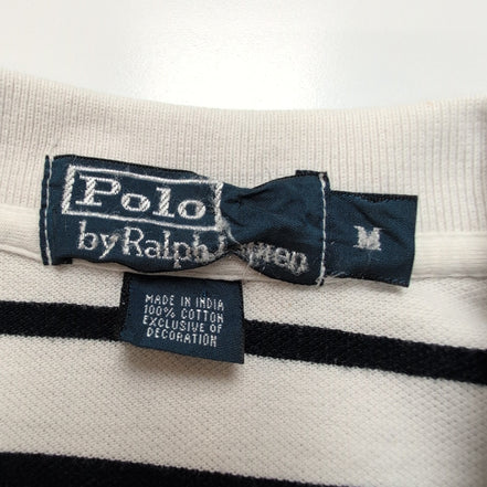 Polo Ralph Lauren Homme M Blanc Rayures Noires Logo Noir Polo Manches Courtes