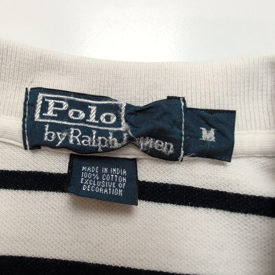 Polo Ralph Lauren Homme M Blanc Rayures Noires Logo Noir Polo Manches Courtes