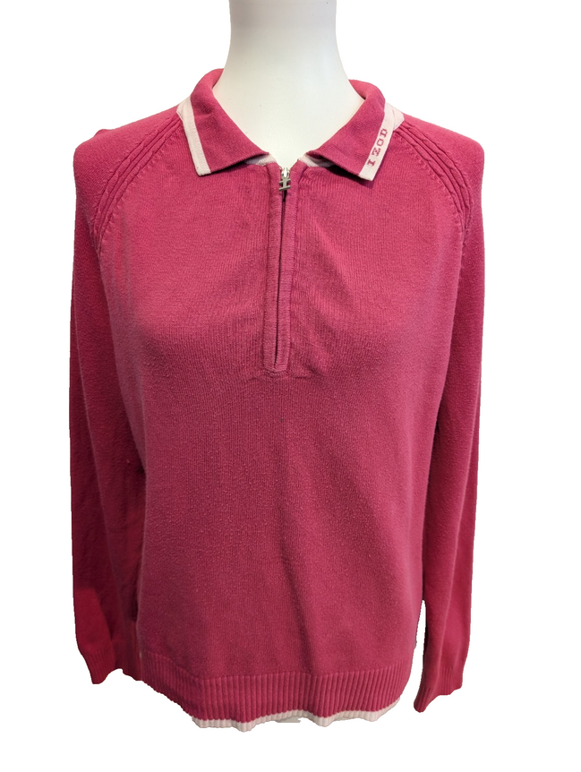 Pull Izod Rose Col Montant Zippé Stretch Coton Taille L