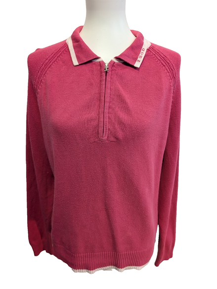 Pull Izod Rose Col Montant Zippé Stretch Coton Taille L