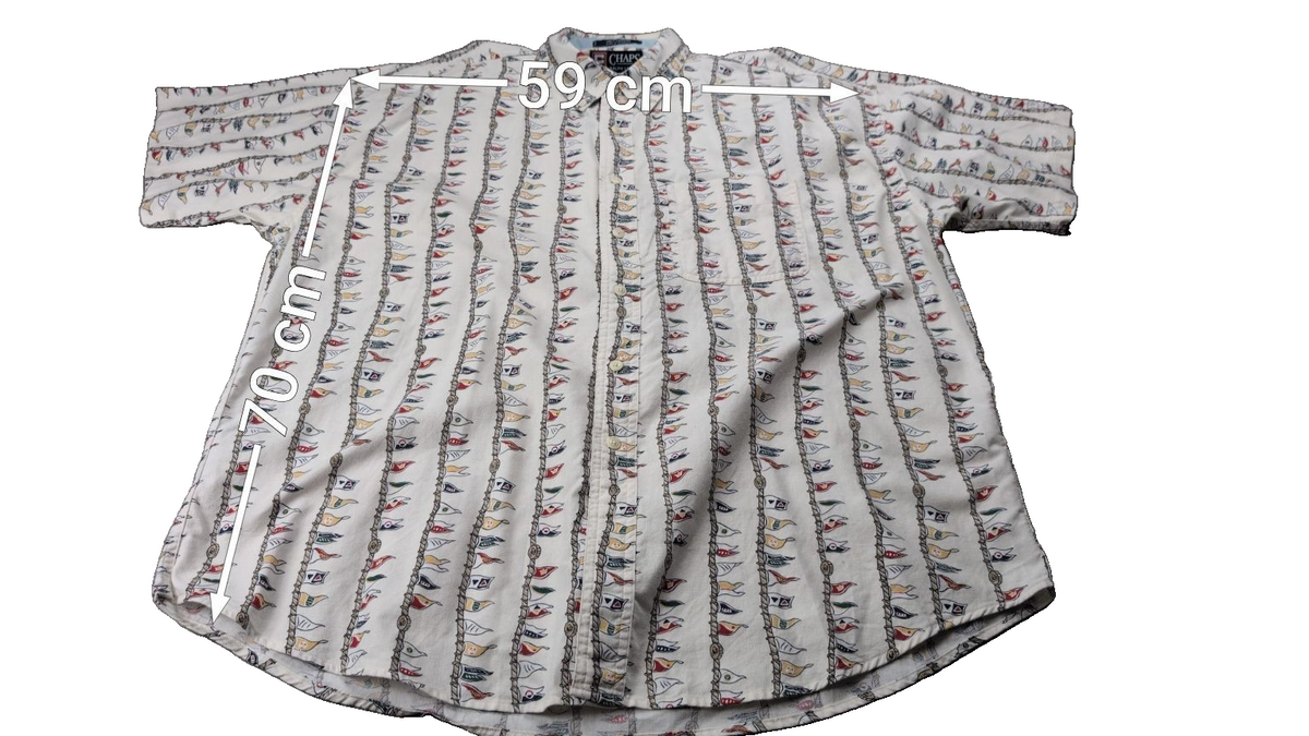 Chemise CHAPS Ralph Lauren manches courtes crème fanions nautiques shirt XL