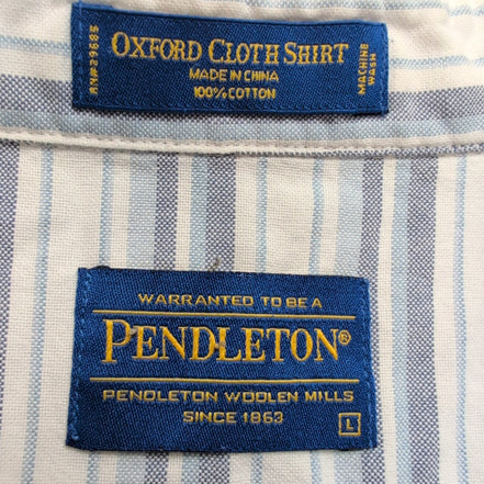 Chemise Pendleton L Bleu Uni Oxford 100% Coton Manches Longues