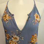 Robe d'été Fleurie Bleue Rayonne Taille Ajustable Bretelles Réglables