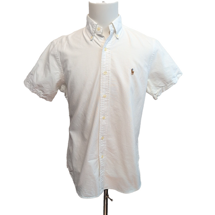 Chemise Ralph Lauren M Blanc Uni Manches Courtes Logo Marron manches longues