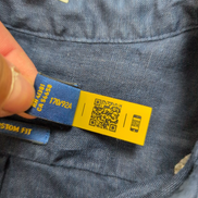 Chemise Ralph Lauren S Custom Fit 100% lin bleu marine logo rouge QR Code