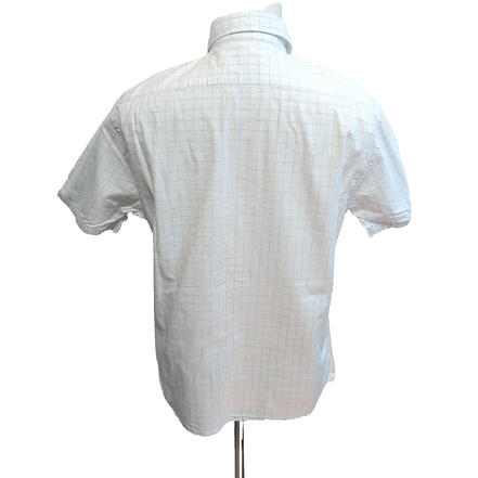 Chemise YVES SAINT LAURENT L Blanche Carreaux Bleus 100% Coton Logo Rose