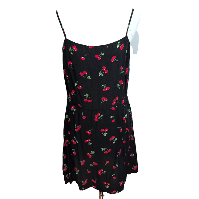 Robe d'Été Cerises Noir Taille M Viscose Bretelles Réglables