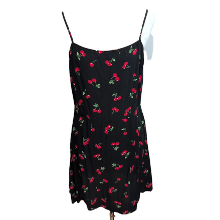 Robe d'Été Cerises Noir Taille M Viscose Bretelles Réglables