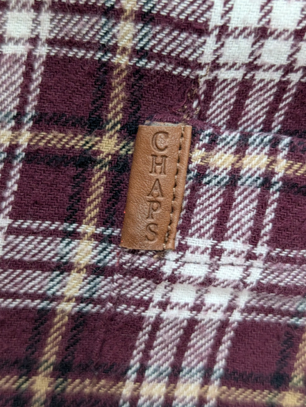🐻 CHEMISE FLANELLE CHAPS M (G) CARREAUX BORDEAUX MARRON LOGO CUIR