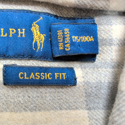 Chemise Ralph Lauren XL Taille M Classic Fit Flanelle Carreaux Gris Blanc