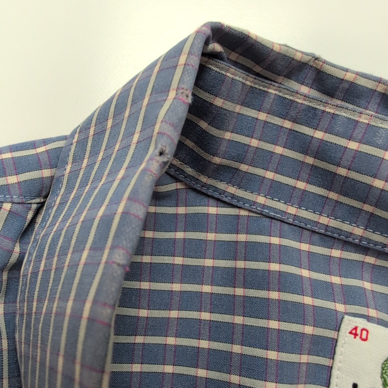 Chemise Lacoste Vintage Manches Courtes 40 M Bleu Blanc Carreaux