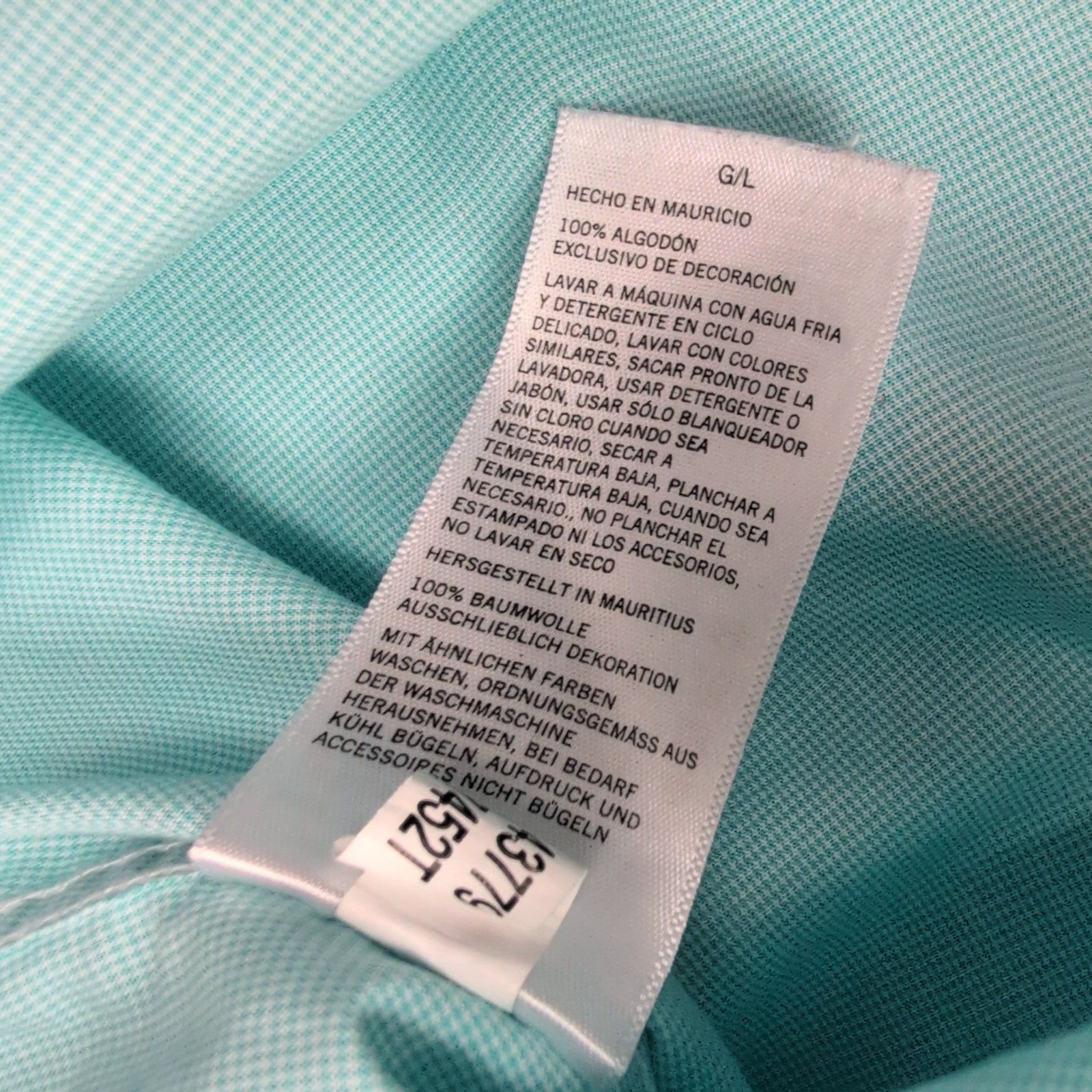 Chemise Nautica L Turquoise Micro Carreaux Slim Fit Coton Logo Brodé