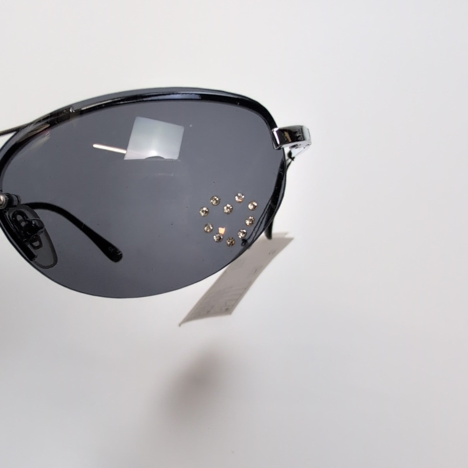 Lunettes de soleil Y2K Branche fine Métal Chromé Ovale Strass Cœur