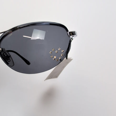 Lunettes de soleil Y2K Branche fine Métal Chromé Ovale Strass Cœur