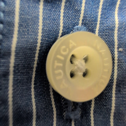 Chemise Nautica L Bleu Rayures Blanches Coton Logo Brodé Poche Mauritius