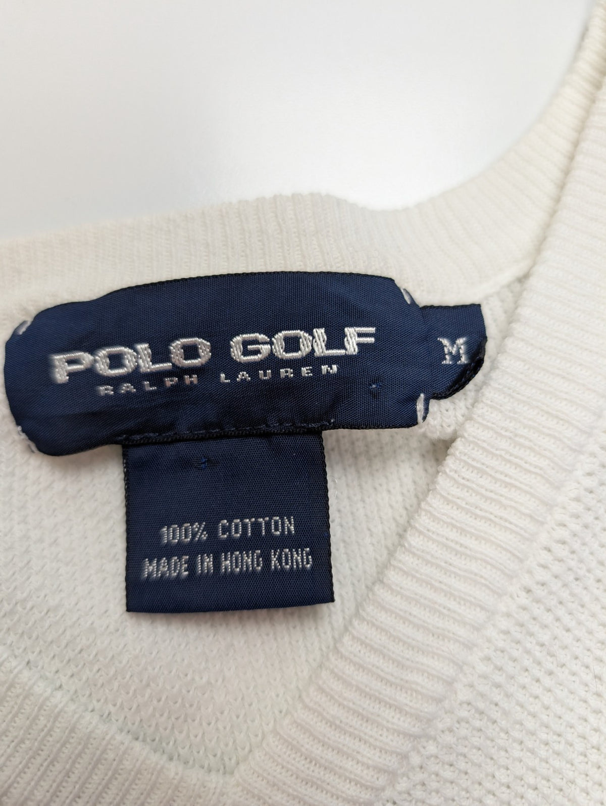Pull sans manches Polo Golf Ralph Lauren M blanc col V coton logo marine