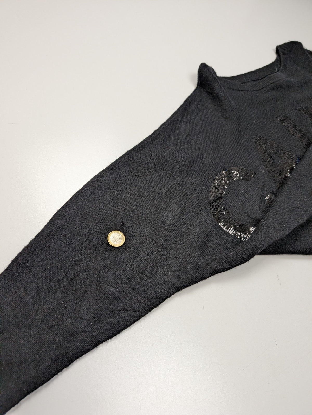 Pull Calvin Klein Jeans femme XS S noir paillettes manches chauve-souris