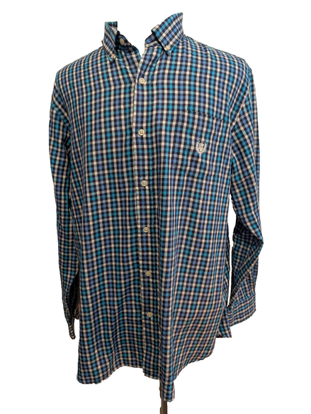 👕 CHEMISE CHAPS PERFORMANCE XL (TG) À CARREAUX BLEUS LOGO BRODÉ 60% COTON