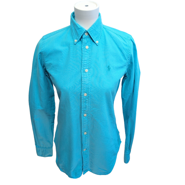 Chemise Ralph Lauren Femme Turquoise Slim Fit T6 XS Logo Ton sur Ton