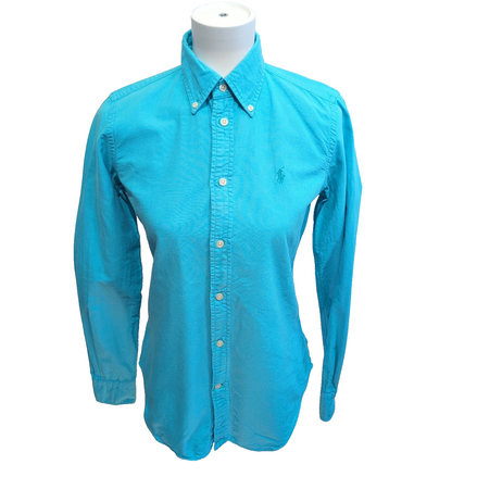 Chemise Ralph Lauren Femme Turquoise Slim Fit T6 XS Logo Ton sur Ton
