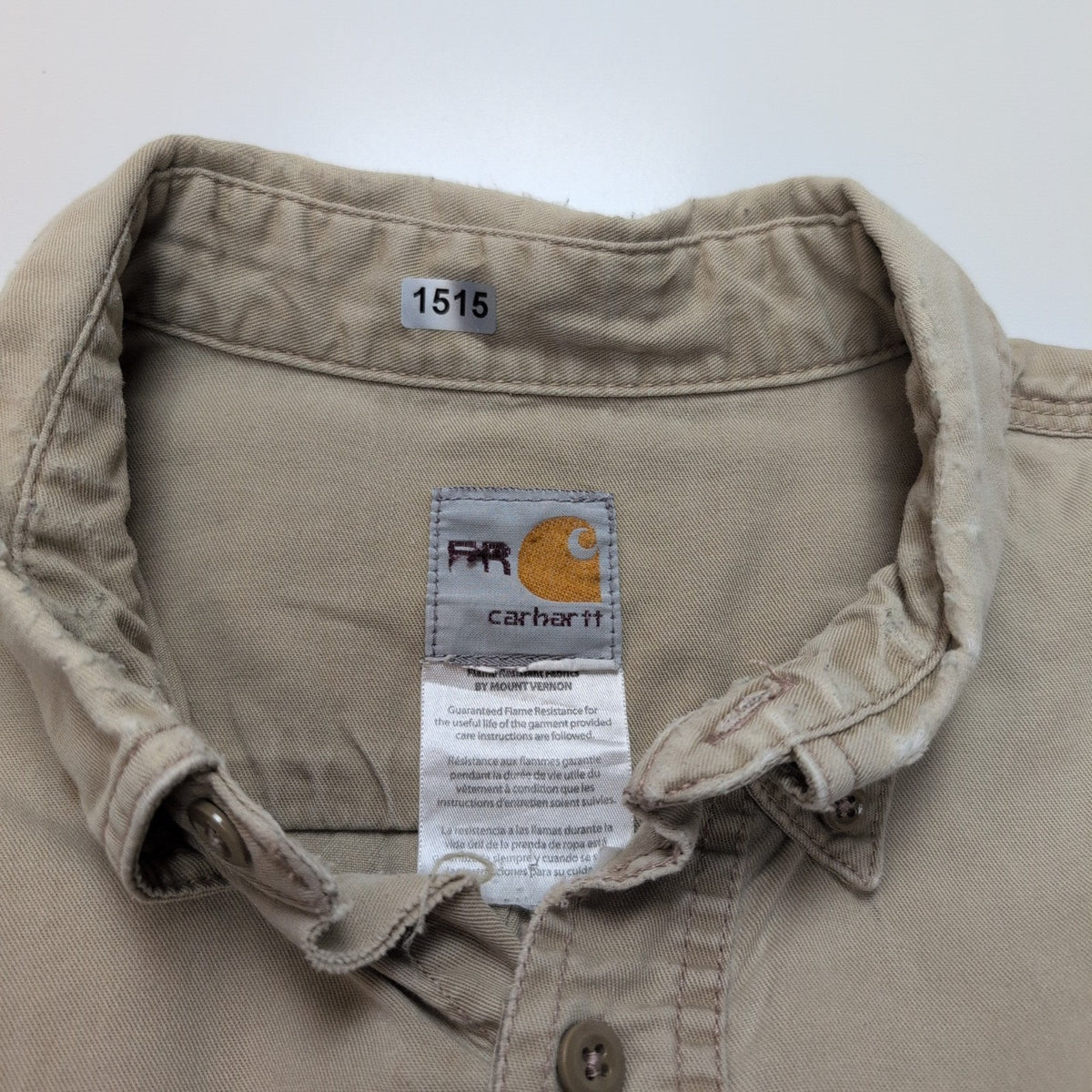 Chemise Carhartt FR 2XL Beige Workwear Coupe-Feu 3 Poches manches longues