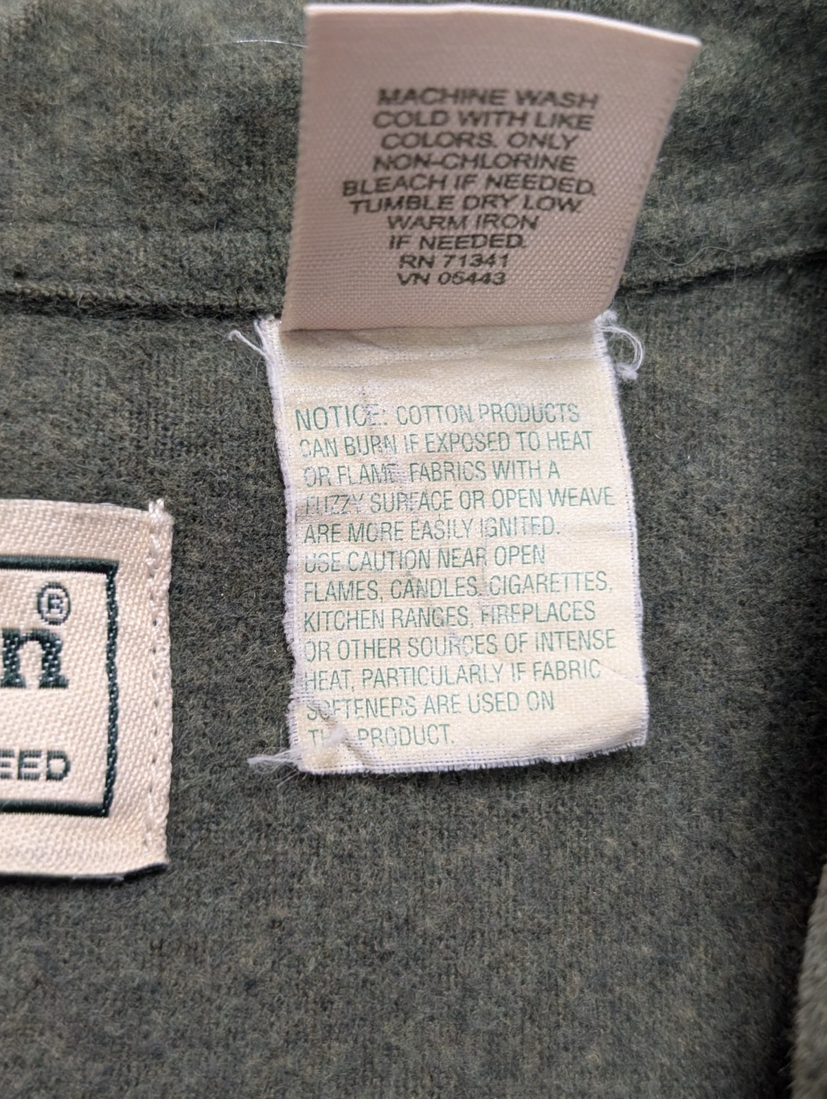 L.L. Bean XXL Chemise Chamoisette Flanelle Épaisse Vert Kaki Workwear