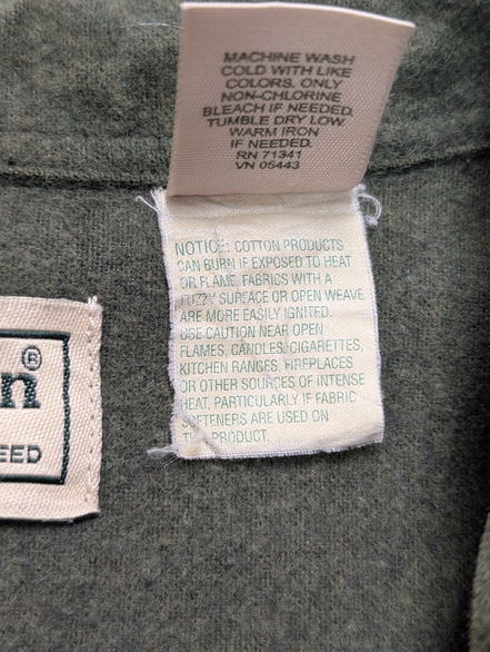 L.L. Bean XXL Chemise Chamoisette Flanelle Épaisse Vert Kaki Workwear