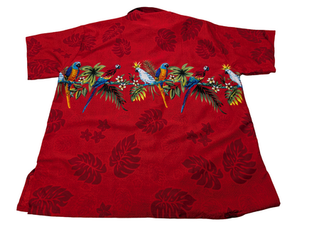 Chemise hawaïenne Terivoile rouge perroquet manches courtes taille L