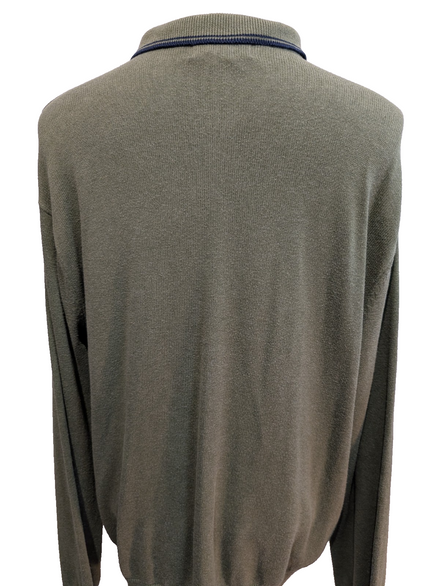 Pull Fin Chaps Vert - Col Boutonné - 100% Coton - Taille L Homme