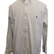 Chemise Ralph Lauren Blanche Logo Bleu Marine M. Longues Taille L (Coupe large)
