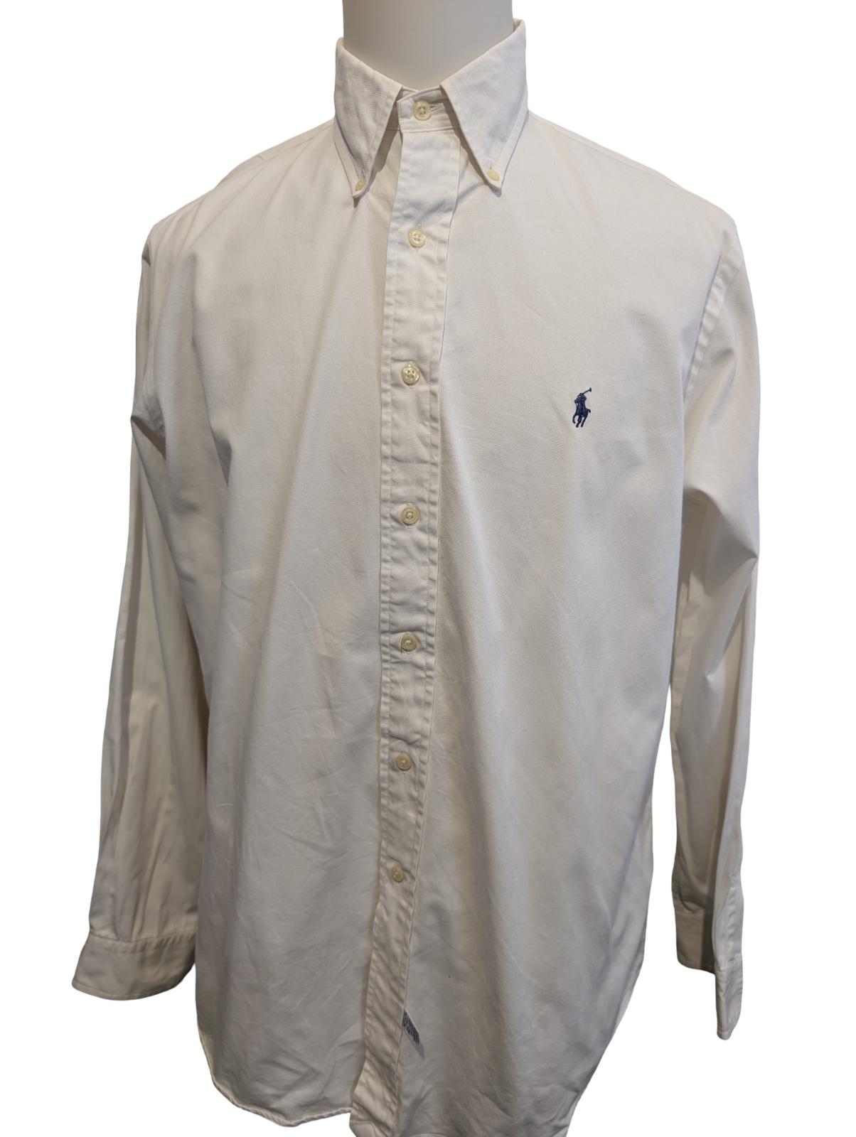 Chemise Ralph Lauren Blanche Logo Bleu Marine M. Longues Taille L (Coupe large)