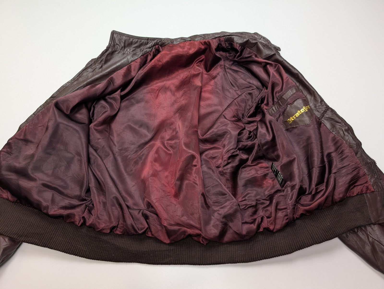 Vintage Stratojac Leather Bomber Jacket 42 Harrington Burgundy Veste Cuir |49c