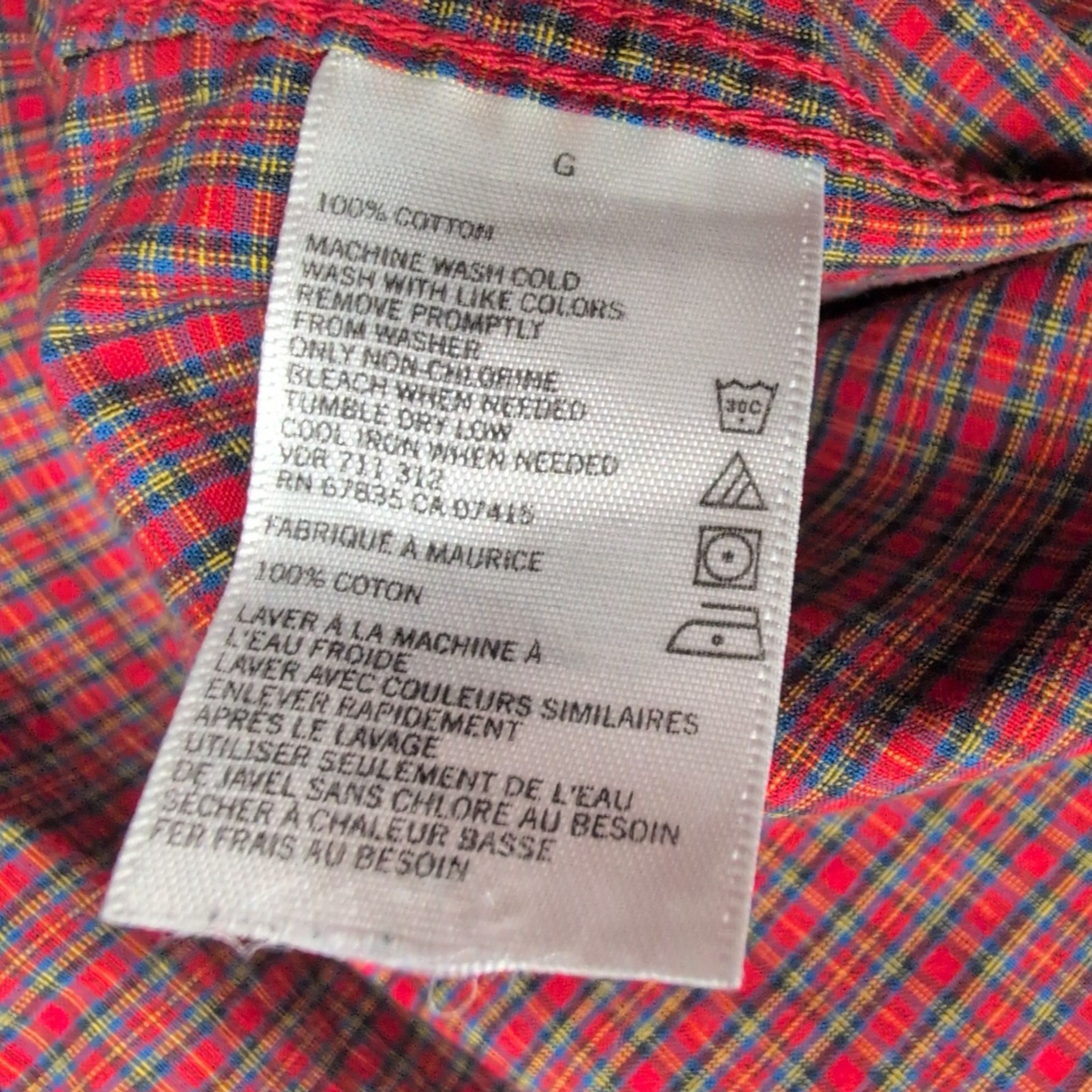 Nautica Chemise Rouge Foncé Carreaux Manches Longues 100% Coton Homme L