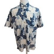 Chemise Hawaïenne Sandwich Isle Made in USA Bleu Blanc Taille L Coton