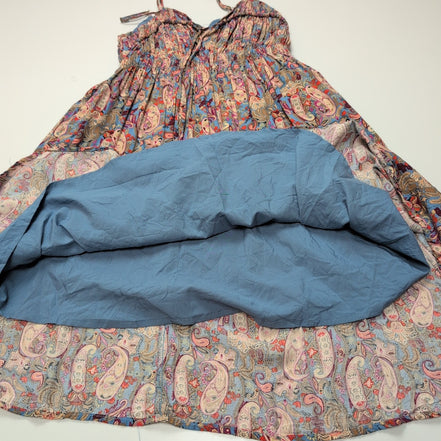 Robe d'été Femme M Viscose Cachemire Bleu Fine Bretelle Poches Bohème