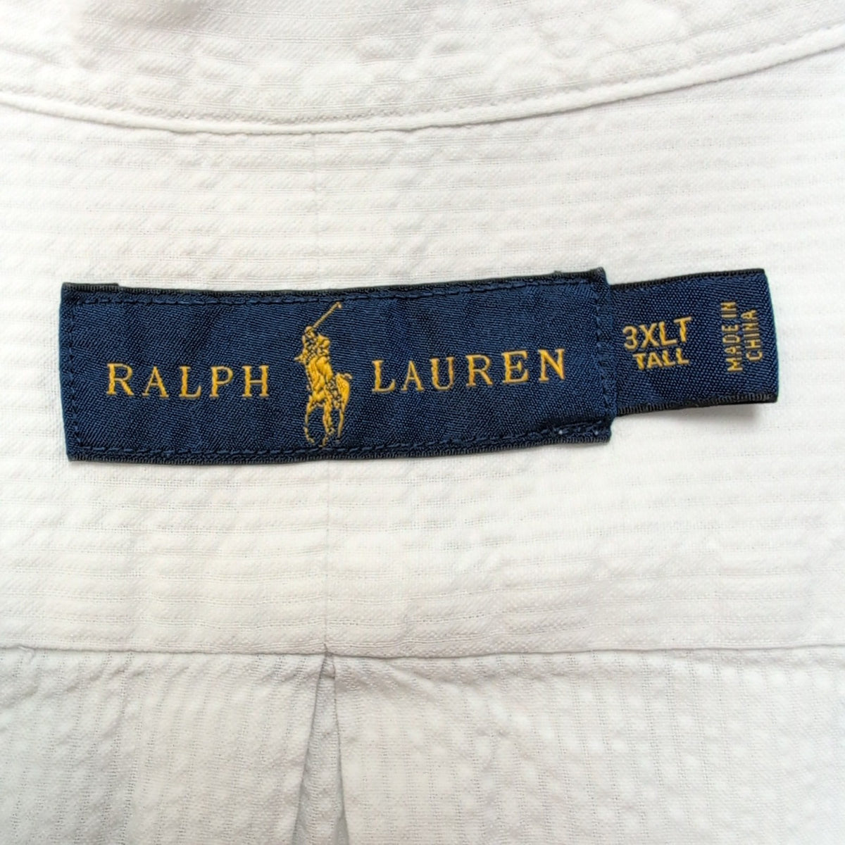 Chemise Ralph Lauren 3XLT 4XL Blanche Rayures Gaufrées Manches Courtes