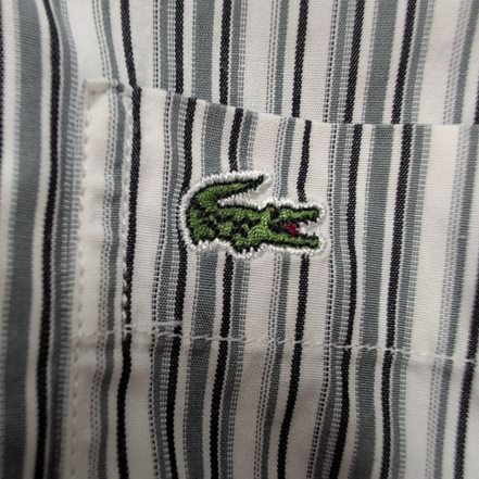Chemise Lacoste Modern Fit 40 Rayures Blanc Gris Poche Logo Vert manches longues