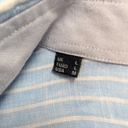 Chemise BARBOUR Homme M Lin Bleu Ciel à Rayures Manches Courtes Poche