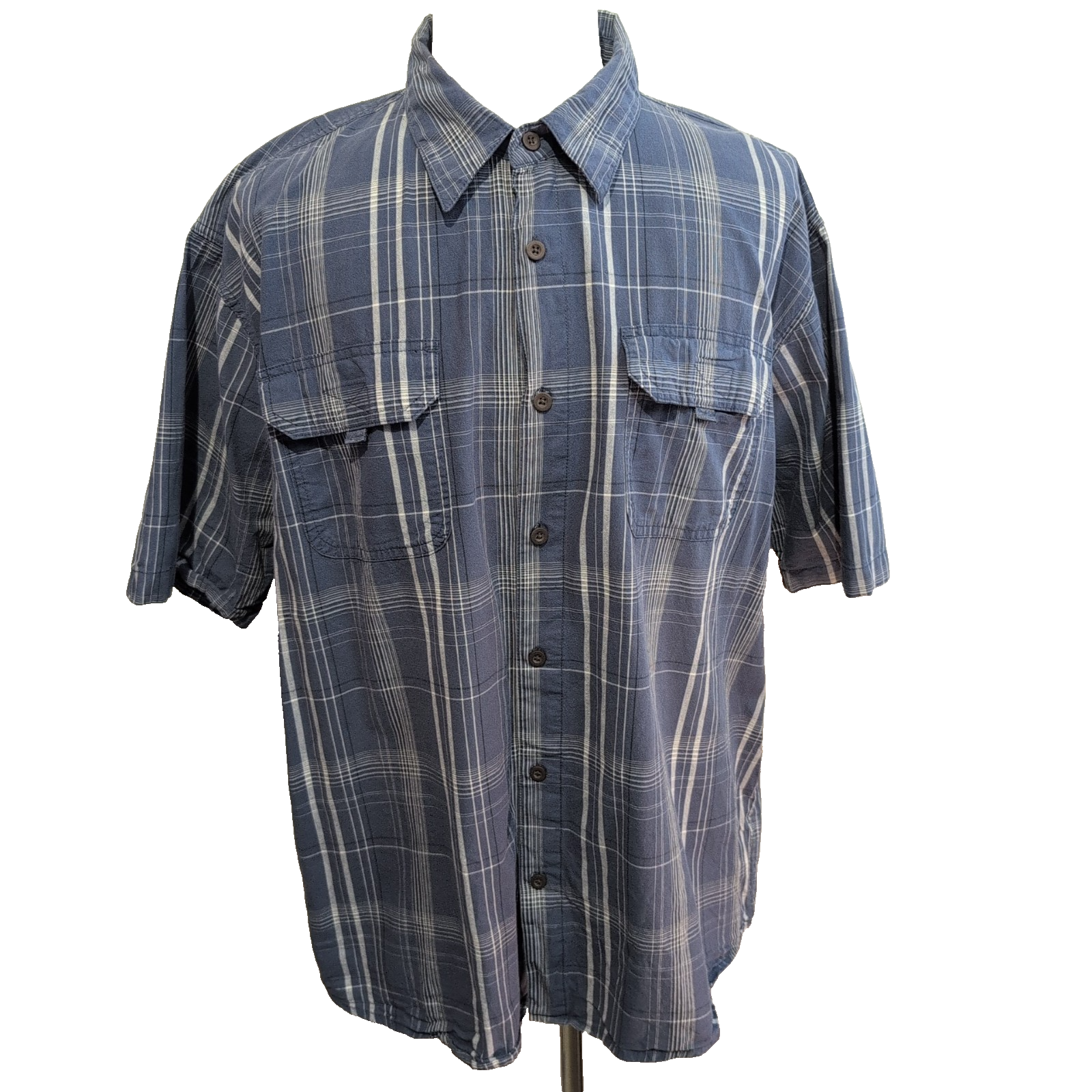 Chemise Tommy Hilfiger Manche Courte Bleue Blanche Carreaux Taille 2XL Deux Poch