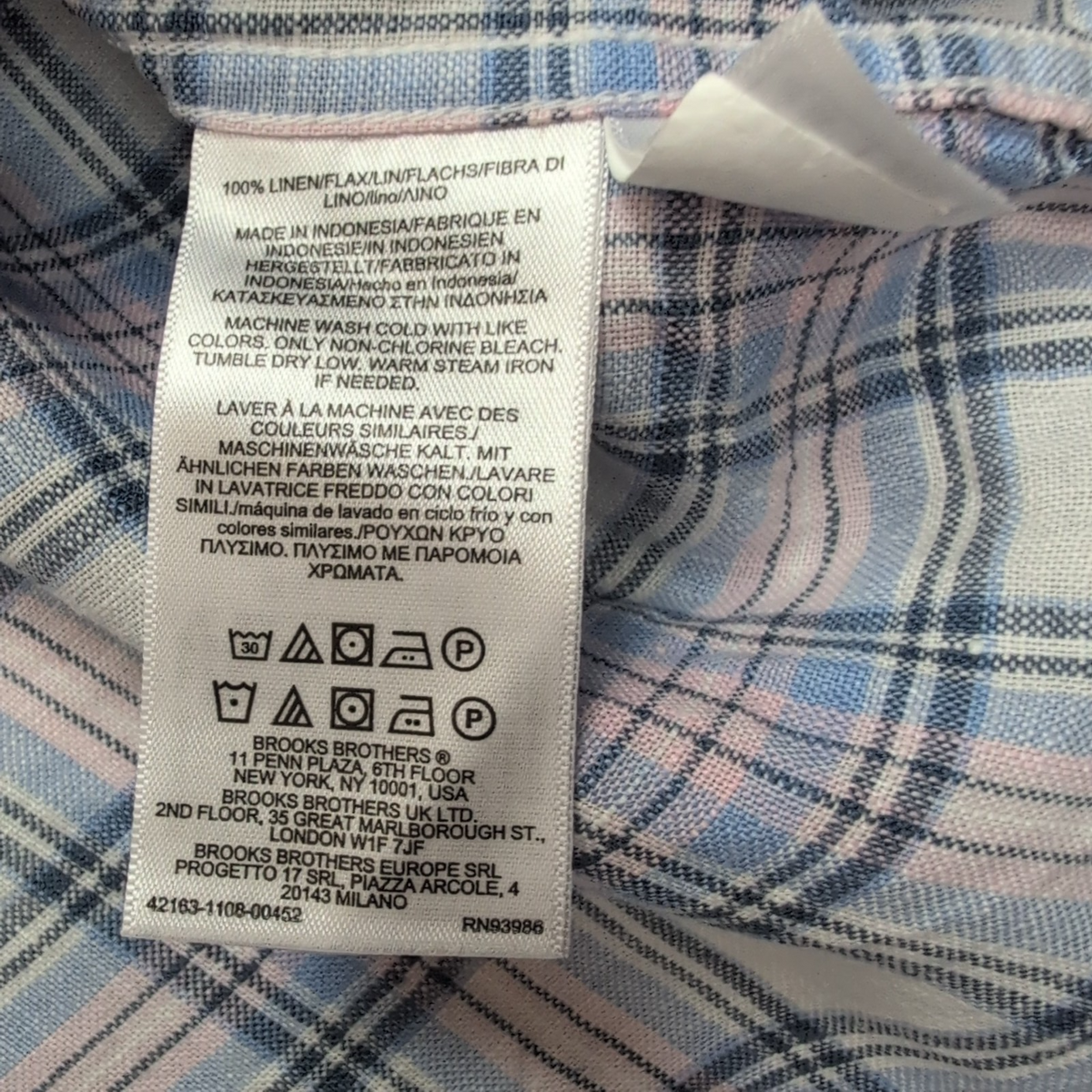 Chemise Brooks Brothers S Regular Fit Lin Carreaux Rose Bleu