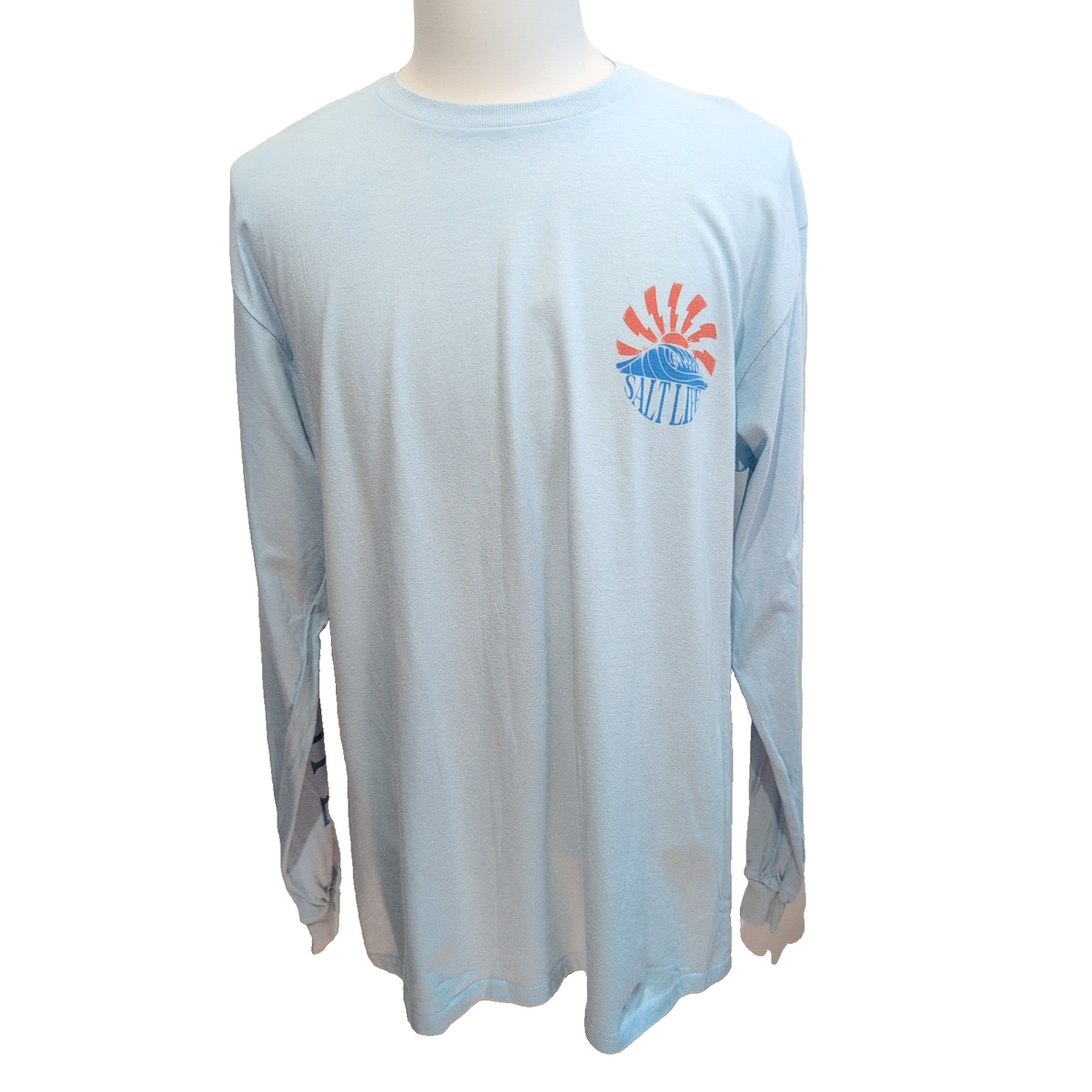 T-shirt Salt Life L Bleu Clair Manches Longues Graphique Neuf Étiquette