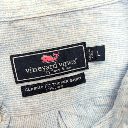 Chemise Vineyard Vines Tucker L 100% lin bleu rayures Classic Fit