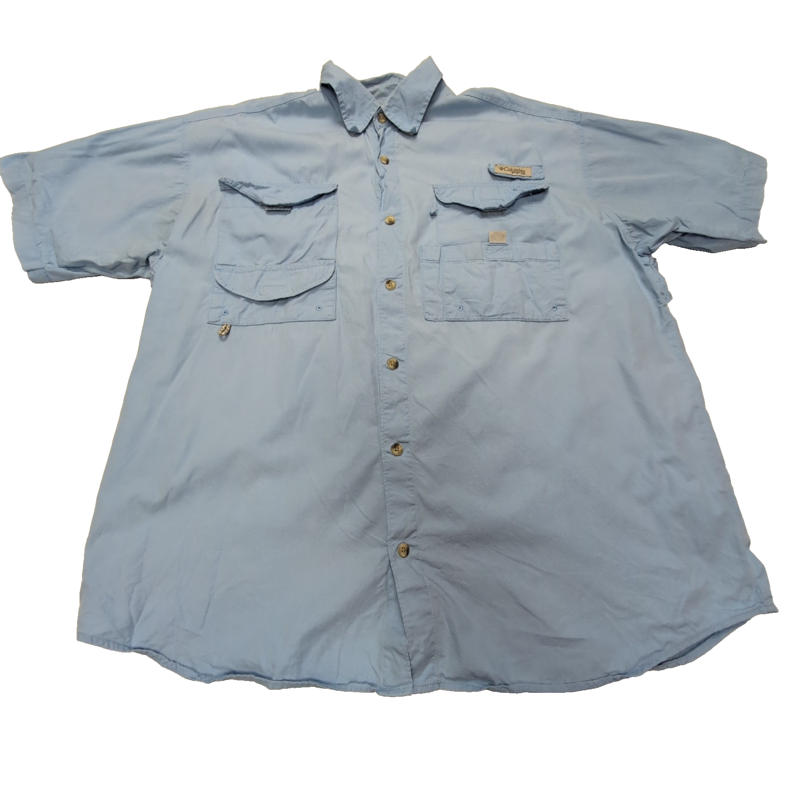 Chemise Columbia PFG bleue uni manches courtes taille L #114e