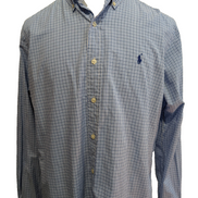 Chemise Polo Ralph Lauren Shirt L Petits Carreaux Bleu Blanc Button Down Logo