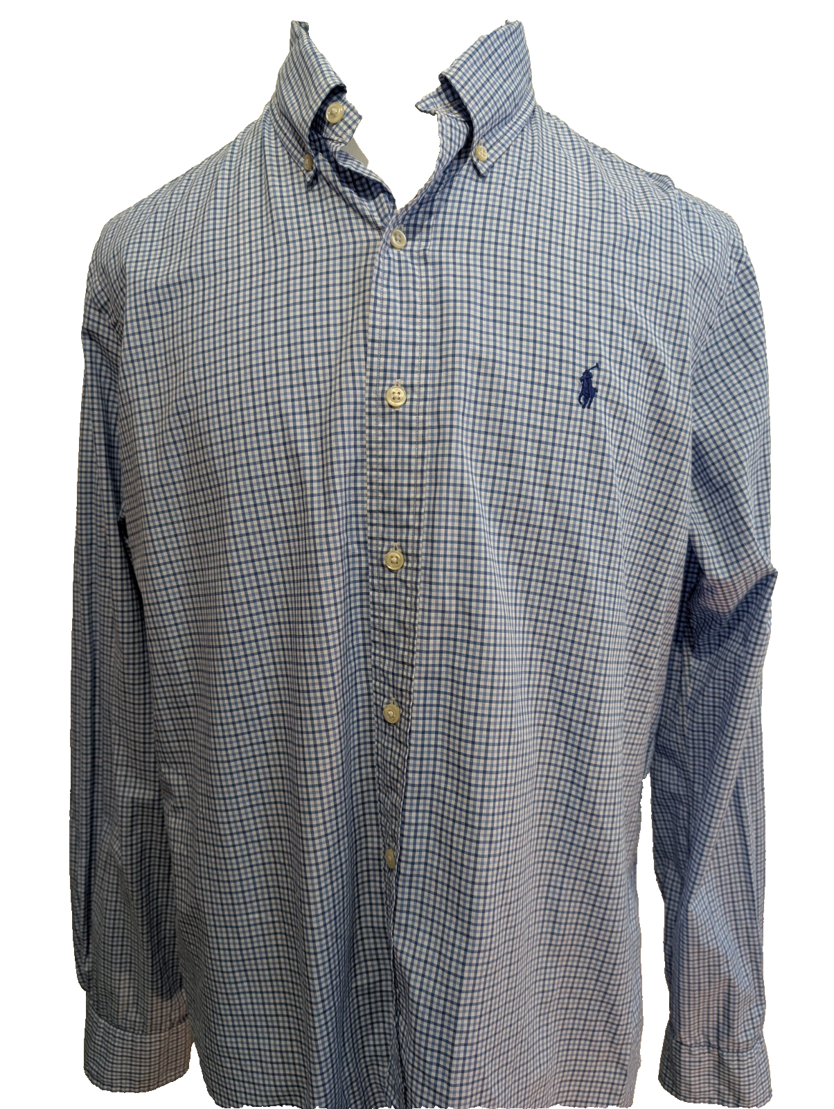 Chemise Polo Ralph Lauren Shirt L Petits Carreaux Bleu Blanc Button Down Logo