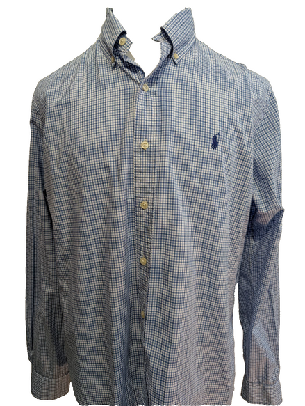Chemise Polo Ralph Lauren Shirt L Petits Carreaux Bleu Blanc Button Down Logo