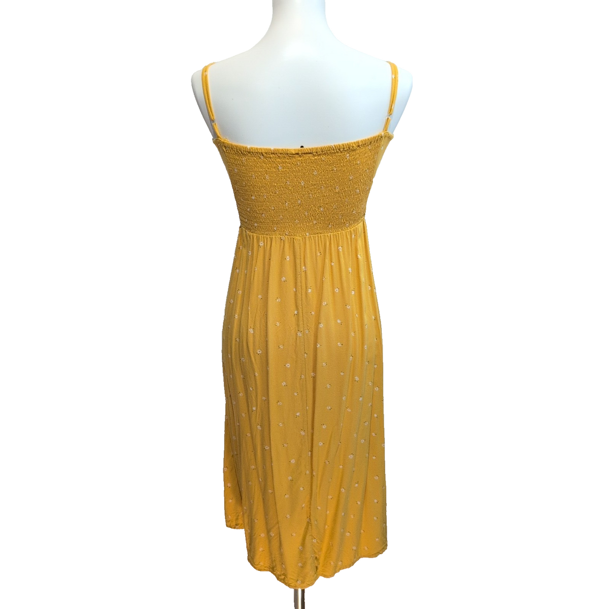 Robe d'été Jaune Moutarde XS/S Viscose Bretelles Réglables Boutonnée