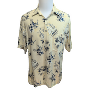 Chemise Hawaïenne XL 100% Viscose Jaune Cocktails Voiliers Fleurs