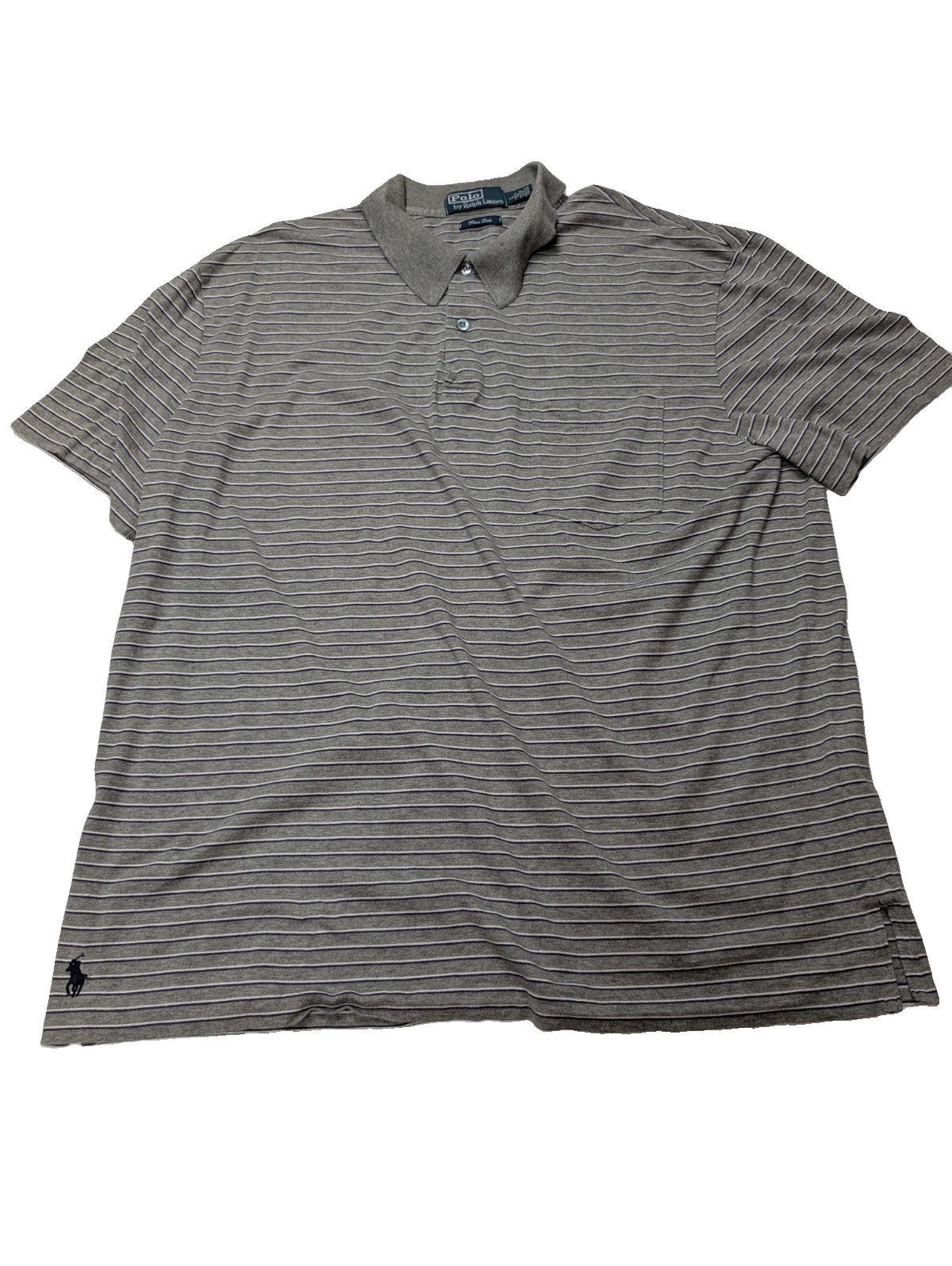Polo manches courtes Polo Ralph Lauren L gris rayures Pima Lisle logo bas